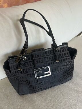 Fendi zucca canvas shoulder purse vintage bento box baguette bag